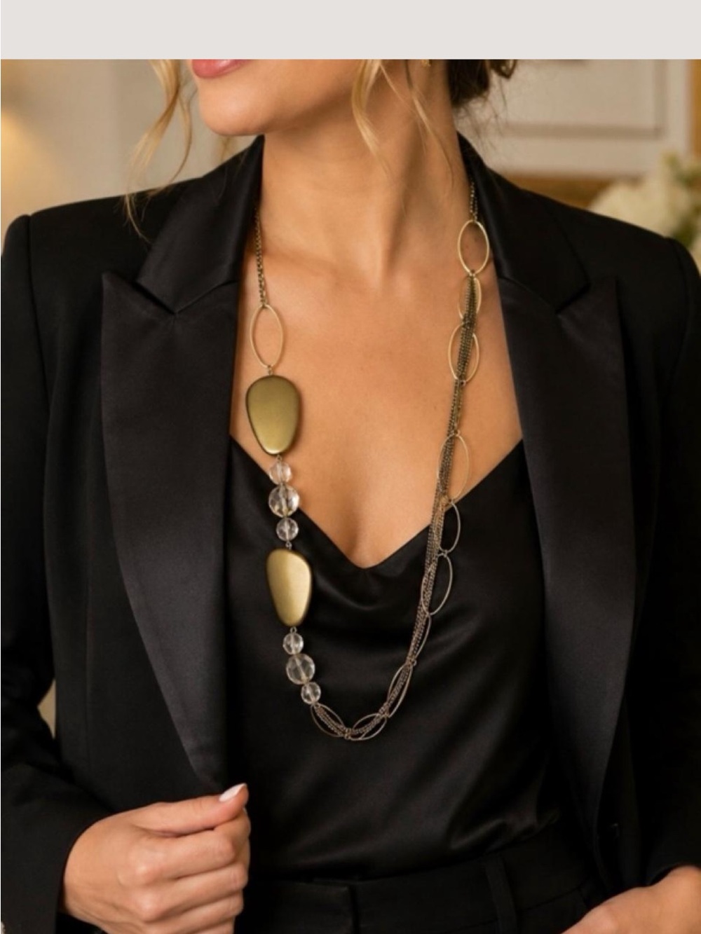 Long Gold Statement Bead Necklace - Women Jewelry